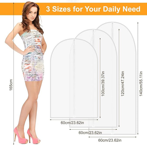15 Pack Garment Bag with Zipper, Plastic Garment Bags for Hanging Clothes Dresses Clear Suit Cover Bags for Closet Storage Short Coats, Jackets, Shirts 24" x 40"/47"/55"