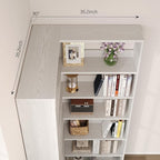 4 EVER WINNER Corner Book Shelf with LED Lights, 71” Corner Bookshelf for Living Room, Study Room, Wooden Storage Display Industrial l Shaped Bookshelf, White
