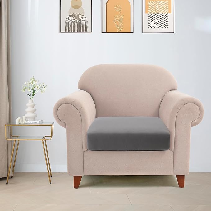 100% Waterproof Couch Cushion Covers, Chair Seat Cover, Stretch Sofa Cushion Covers, Reversible Sofa Protector Covers for Pets, Washable (Chair Cushion, Light Grey), Small