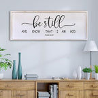 Surfapans Be Still and Know that I am God Wall Decor 40"x15" Large Farmhouse Family Living Room Vintage Religious Bible Verses Entryway Sign Wood Framed Scripture Hallway Hanging Wall Art (White)