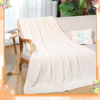 Buryeah 12 Pcs Wedding Flannel Fleece Throw Blanket Bulk with Thank You Card and Ribbon, 50 x 60 in Oeko-TEX Standard 100 Certified Blankets Outdoor Wedding, Guest Party Souvenirs (Ivory)