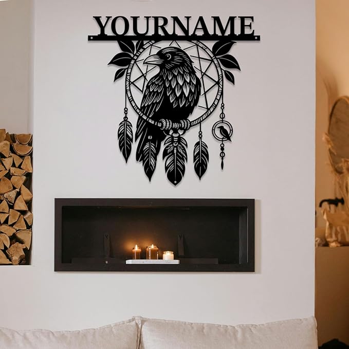 Personalized Dream Catcher Metal Wall Art - Custom Name Iron Sign for Home Decor, 8-30 Inch Black (Style J)