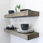 Urbandi Modern Floating Shelves 3 Inches Thick for Wall, Wide Shelves for Kitchen, Living Room, Bedroom, and Bathroom, Natural Pine Wood, Rustic Wooden Shelf, (Set of 2) (Aged Barrel, 24Lx3Hx6D)