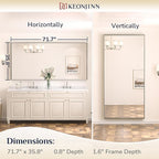 Keonjinn 72 x 36 in Brushed Nickel Mirror for Bathroom Sink, Rectangular Metal Framed Vanity Wall Mirror Square Corner Aluminum Alloy Modern Rectangle Silver Mirror for Over Sink(Horizontal/Vertical)