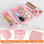 25 PCS Plastic Drawer Organizer Set, 4-Size Versatile Organizer Trays & storage Bins for Makeup, Jewelry, and Gadgets in Bathroom, Bedroom and Office, Pink