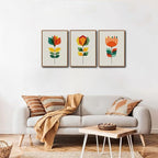 CHDITB Abstract Floral Framed Canvas Wall Art, Large Aesthetics Geometry Flowers Wall Decor, Neutral Geometric Lines Wall Painting, Modern Floral Art Prints for Living Room Bedroom Office 16"x24"x3