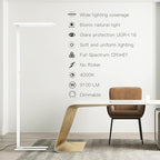 STERREN 76" Led Floor Lamp, 120W White Modern Free-Standing Lamp,9100LM Dimmable Full Spectrum Eye-Care Tall Reading Lamp for Study Room,Office,Meeting Room,4000K Natural Daylight