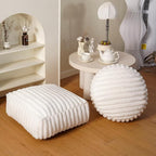 Unstuffed Pouf Ottoman Cover Soft Storage Extra Seat Farmhouse Comfortable Bohemian Poufs Accent Footrest 20x20x8 Inches for Living Room Bedroom Study Nook (White, Square)