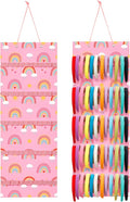 Tudomro Hanging Headband Holder for Girls Felt Hair Accessories Organizer with 60 Elastic Bands Bow Hanger for Girls Hair Bows Without Headbands(Rainbow,Pink)