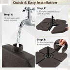 Tangkula Umbrella Base Set of 4, Cantilever Offset Umbrella Stand with HDPE Frame, Water & Sand Filled Refillable Base, Easy-Fill Spouts for Patio, Poolside (Brown)