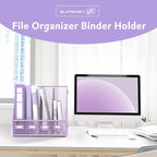 SUPEASY Magazine File Holder Desk Organizer, Metal Binder Holder with 4 Vertical Compartments for Office Home School, Purple