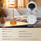 Rechargeable Cordless LED Table Lamps Touch Sensor Light, 3-Levels Portable Dimming Wireless Battery Operated Lamp，Nightstand Lamp/Night Light/Restaurant Table/Outdoor/Coffee/Bar (Orange)