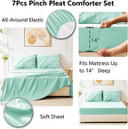 CozyLux Queen Comforter Set Mint Green, 7 Pieces Pintuck Bed in A Bag, Premium Green Comforter Queen Size, Pinch Pleat Bedding Sets with Comforter, Flat Sheet, Fitted Sheet, Pillowcases & Shams