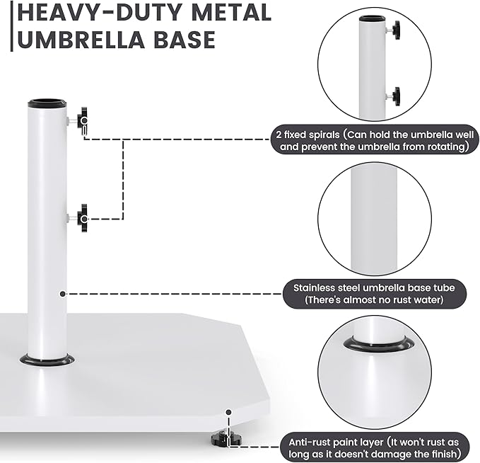 Sundale Outdoor Umbrella Base 40lbs with Stainless Steel Umbrella Tube, Heavy Duty Steel Umbrella Stand, White