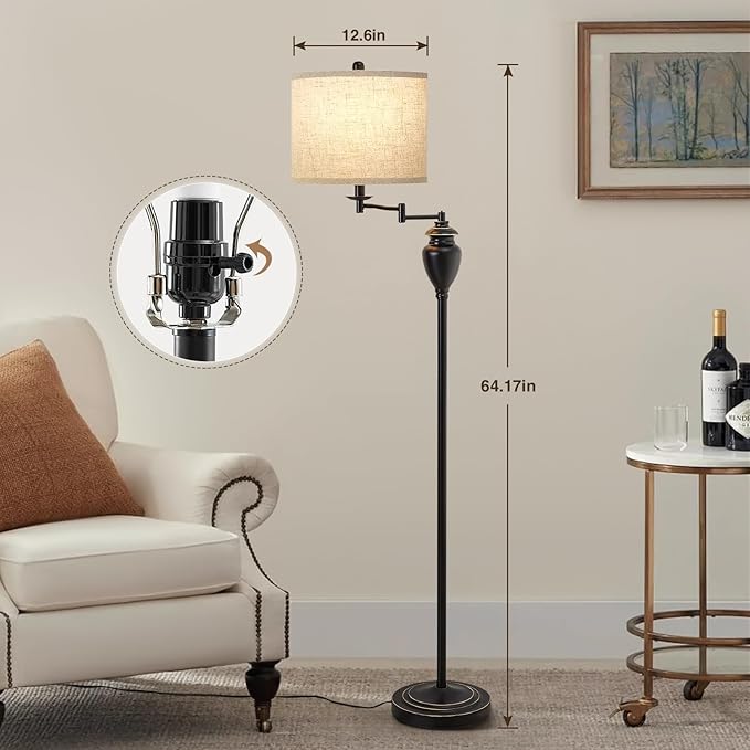 Floor Lamp for Living Room, Color Temperature 350° Adjustable Swing Arm Lamp Vintage Standing Lamp Traditional Farmhouse Standing Lamp Tall Lamp for Bedroom Office Home Nursery Study Room Hotel