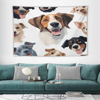 VUMIVI Cartoon Dog Tapestry Black & White Pet Dog Heads Cute Illustration Modern Creative Design Tapestry Wall Hanging for Living Room Bedroom Dorm Classroom Aesthetic Decor W90xL60in
