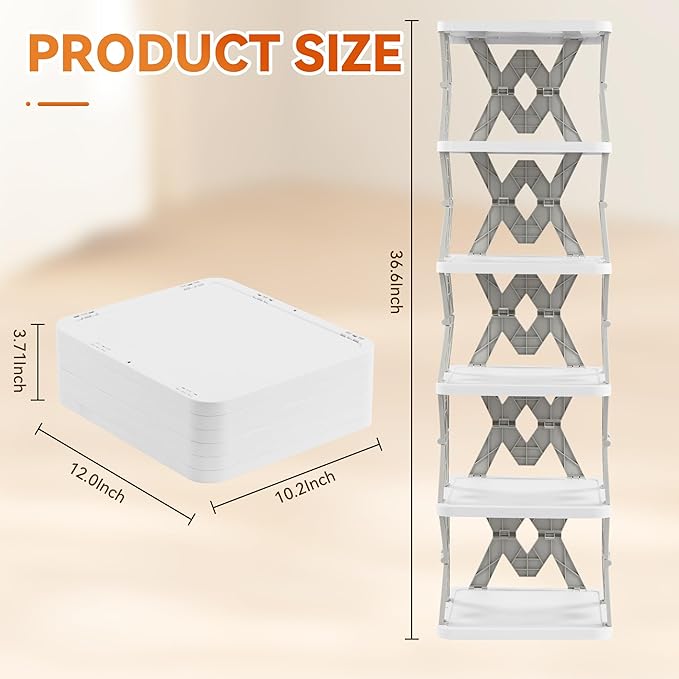 6 Tier Collapsible Kids Shoe Rack, Small Vertical Foldable Shoe Organizer for Front Door Entrance, Dorm, Bedroom, and Small Spaces (Grey-w)