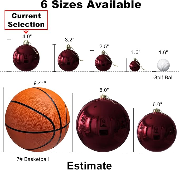Maroon 4.0" Large Christmas Balls - Christmas Tree Decoration Ornaments Shatterproof Hanging Balls for Birthday Halloween Holiday Wedding Decorations Set of 4pcs