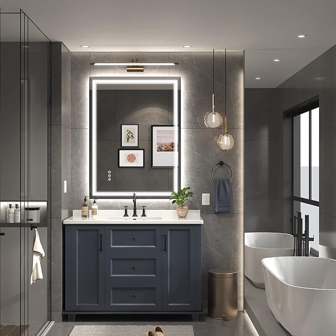 24x32 Inch Led Mirror for Bathroom with Front Light and Backlit, Bathroom Mirror with Led Lights, Vanity Mirror with Lights for Wall, Anti-Fog, Dimmable, Memory Function, Tempered Glass