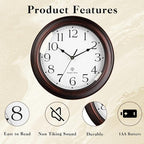 Atomic Wall Clock 10 Inch, Silent Non-Ticking Vintage Clock Battery Operated Classic Analog Decorative for Kitchen, Living Room, Office, Bedroom, Bathroom (Bronze)