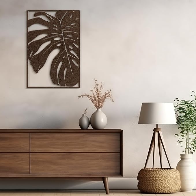 SIGNLEADER Metal Wall Art Decor Monstera Leaf Minimalist Modern Abstract Wall Sculpture Hangings Home Decoration for Living Room, Bedroom, Bathroom, Kitchen, Outdoor - 36" Bronze