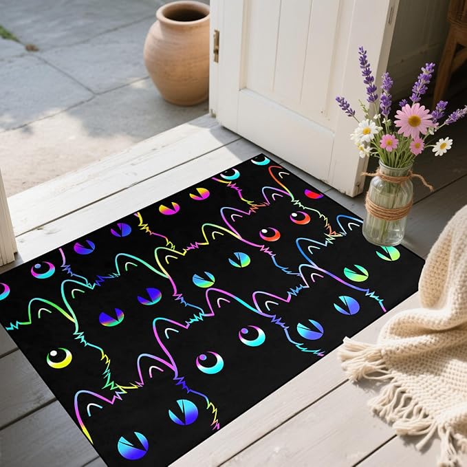 Cat Door Mats 2x3 Feet, Cartoon Cats Rug for Indoor Entryway Absorbent Small Cats Carpet for Paws Entrance Rug, Washable Front Door Cat Mat with Cute Pet Print Welcome Floor Mats