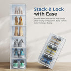 DUMOS Clear Shoe Storage Boxes, 12-Pack Plastic Stackable Shoe Containers with Lids, Display Sneaker Case Organizer for Closet, Under Bed, Entryway,White (Fit Size 11)