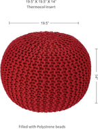 · REDEARTH · Round Pouf Ottoman - Hand Knitted Boho Poof Home Décor Pouffe Circular Footrest for Living Room - Bedroom - Lounge - 100% Cotton (19.5"x19.5"x14") - Red, Set of 2
