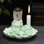 ChangWanna Multifunction 4 in 1 Frog Incense Holder, Palo Santo Holder, Sage Holder, Ceramic Incense Stick Holder for Burning - Cute Ash Catcher Tray for Yoga/Meditation/Home Room Office Decor, Green