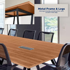 Sturdy Conference Table with Cable Management Grommets Modern Rectangle Office Meeting Table with Wood Tabletop and Metal Frame & Legs- Easy Assembly Boardroom Table (Natural, 8 Foot)