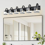 6 Light Bathroom Vanity Lights Fixtures, Black Bathroom Wall Lights Modern Bath Wall Mounted Lights with Clear Glass Shade Wall Light for Mirror Bed Hallway (E26 Base)