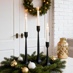 Tall Black Cast Iron Candlestick Holders Set of 3, Wrought Iron Tall Taper Candle Holders, Candle Sticks Holders Decor for Home Decor, Mantle, Table, Wedding-11.8"+13.8"+15.4"(Black)