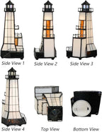 Bieye L10779 Lighthouse Tiffany Style Stained Glass Accent Table Lamp Night Light with Lookout Platform for Home Decoration (4x6x11, Brown)