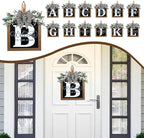 Ultra Large 14'' Last Name All Year Round Front Door Wreath with 26 Initial Letter Welcome Sign All Seasons Eucalyptus Garland and Bow Wreaths for Front Door Porch Farmhouse Decoration (B)