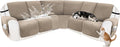 Recliner Sofa Covers 100% Waterproof Velvet L Shape Recliner Couch Covers for Dogs Pets Washable Anti Slip Recliner Slipcovers with Pockets (5 Seat Sofa with 1 Console, Khaki)