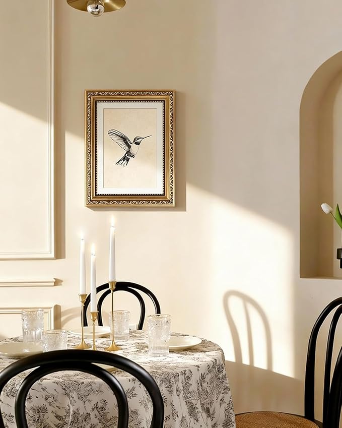 ARPEOTCY Vintage Gold Framed Wall Art Decor, Hummingbird Sketch Wall Art for Living Room Bedroom, 11x14 Inch Vintage Bird Oil Painting Canvs Artwork Prints for Kitchen Bathroom Decor Aesthetic