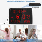 Raynic Digital Clock, 11.5" Large Display Digital Calendar Clock with Day and Date, Indoor Temperature, Adjustable Brightness, Snooze,12/24H, DST for Home, Office, Elderly