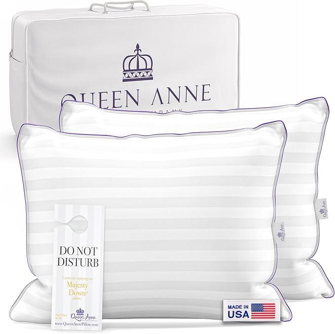 Queen Anne Hotel Collection Pillows – Luxury Down Alternative Bed Pillows (2-Pack, Standard Soft) – Ultimate Comfort, Hypoallergenic, Made in The USA