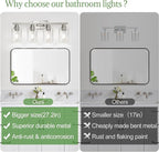 4-Light Bathroom Light Fixtures, Vanity Light with Clear Glass Shades, Brushed Nickel Bathroom Light Fixtures Over Mirror, Modern Bathroom Wall Lamp for Mirror Living Room Cabinet Bedroom
