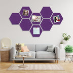 8 Packs Hexagon Felt Pin Board, 12" Bulletin Board with 30 Push Pins, Felt Board for Home Kitchen Office Decor, Self-Adhesive Corkboard Tiles for Walls School Message Photos Memos-Purple