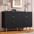 GarveeHome Fluted 6 Drawer Dresser for Bedroom, 47.2 in Wide Modern Chest of Drawers with Deep Drawers, Large Double Dresser TV Stand, Wooden Organizer for Living Room, Hallway, Kids Room, Black