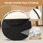 Round Stuffed Pouf Ottoman Foot Rest for Couch Round Ottoman with Foam Chunk Filling Stripe Faux Fur Ottomans for Living Room Floor (26"x18",Beige)