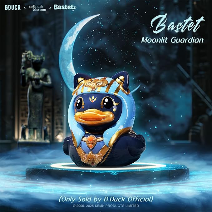 B.Duck x British Museum Blind Box, Egyptian God Collectible Duck Figurines Series,Home Decorations, Holiday Birthday Gifts (B.Duck x Bastet Series, Single Box)