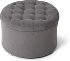 ONBRILL 25" Ottoman with Storage, Round Pouf Ottoman Foot Rest, Small Storage Foot Stool for Couch Bedroom Living Room, Books, Blankets & Kid's Toy Box, Load up to 220 lbs, Grey