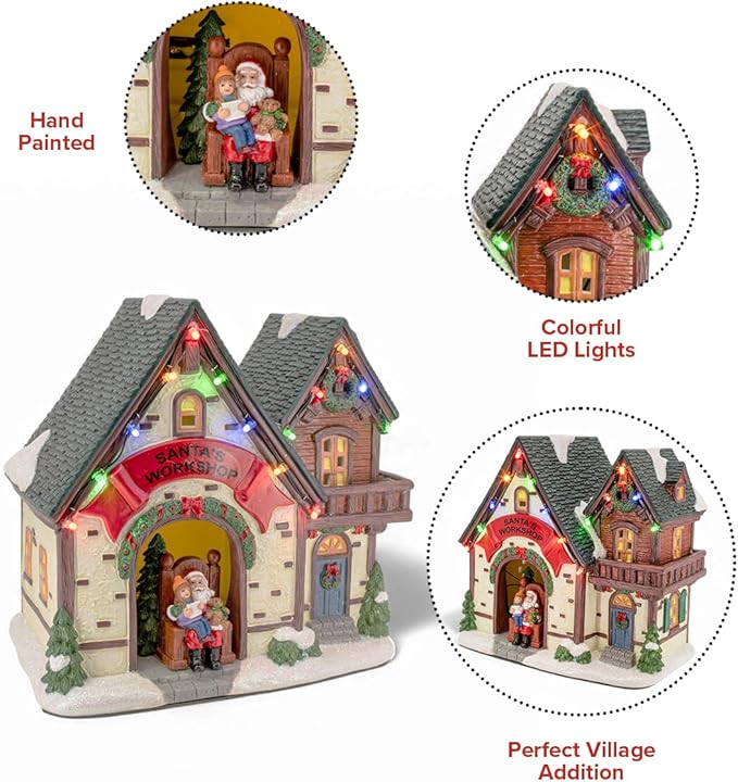 Santa's Workshop Porcelain Christmas Village with LED Lights