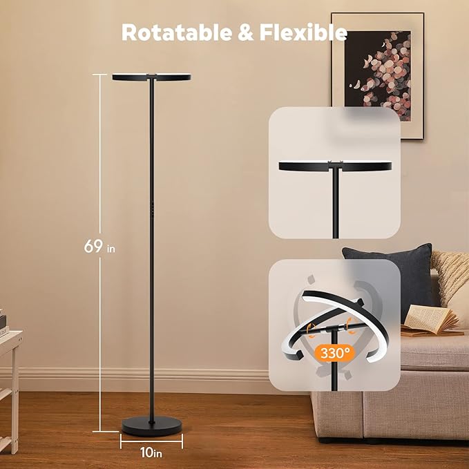 RGBCW Floor Lamp, Color Changing Standing Lamp, Modern Stepless Dimmable LED Floor Light Tall Lamp with Remote Control, 20W 3000-6000K Rotatable Floor Lamps for Living Room, Bedroom, Office