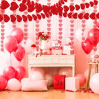 Valentines Day Decorations, 96 PCS Red Felt Heart Garland Hanging, Pre-Assembled Romantic Heart String Garland for Home, Wedding, Anniversary & Party Decor