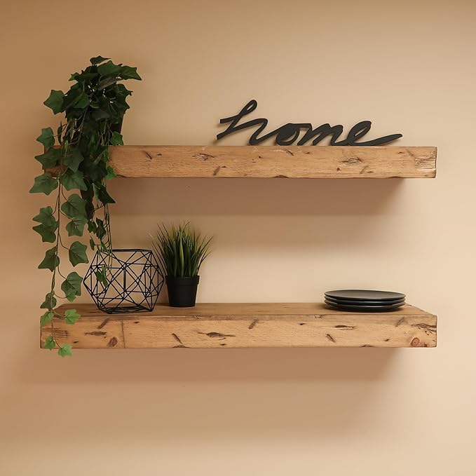 Urbandi Rustic Distressed Floating Shelves, Set of 2, Handmade Out of Pine Wood, 3 Inch Thick, Made in USA (Aged Oak, 24Lx3Hx6D)