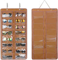 AROUY Sunglasses Organizer Storage, Hanging Dust Proof Wall Pocket Glasses Organizer - 16 Felt Slots Sunglass Organizers Holder with Metal Hook and Sturdy Rope (Brown, Dust Proof)