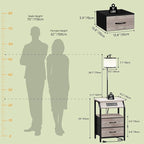 End Table with Floor Lamp, Nightstand with Charging Station, Floor Lamp Table with 3-Color Temperature Bulb, Bedside Table Night Stand with 2 Drawers for Bedroom, Living Room, Greige